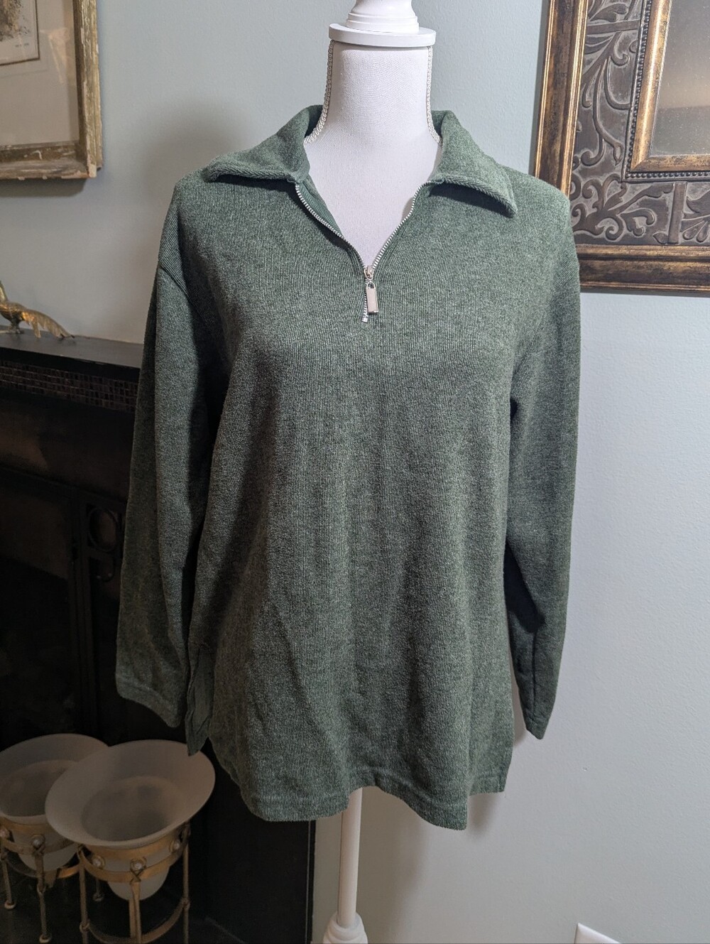 90s/Y2K Fashion Bug Preppy Collar Knit Pullover Quarter Zip Sweatshirt Womens Lg